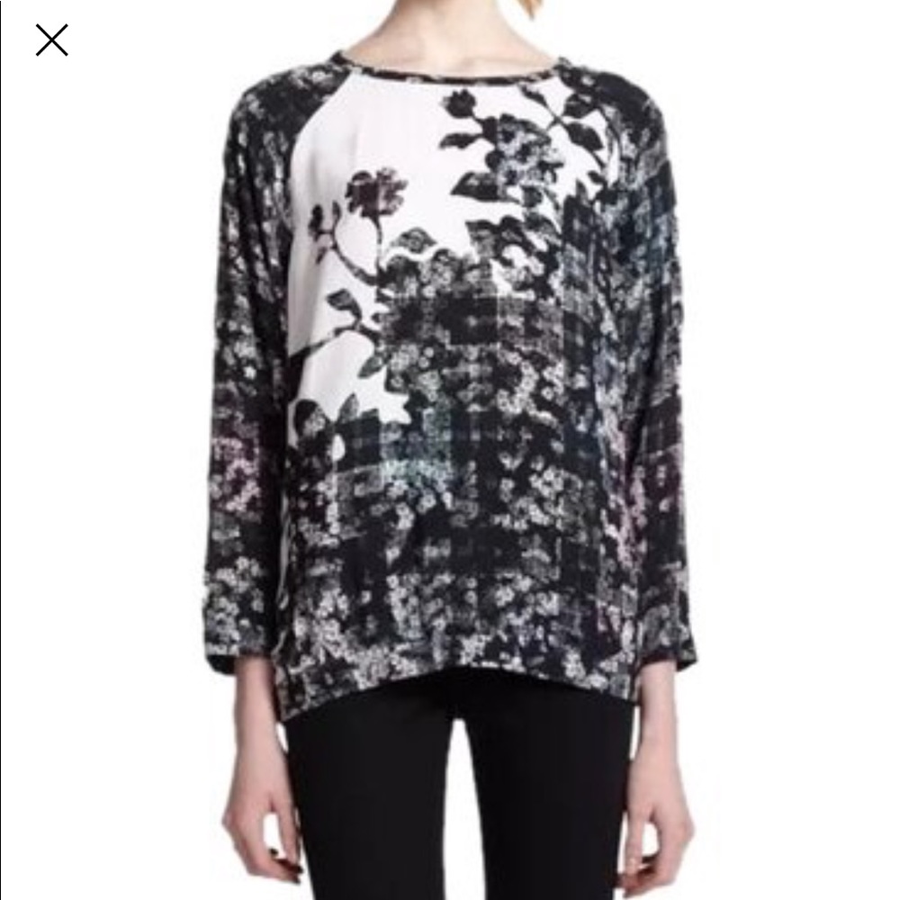 Tibi Floral And Checker Pattern Top Nwt - image 1